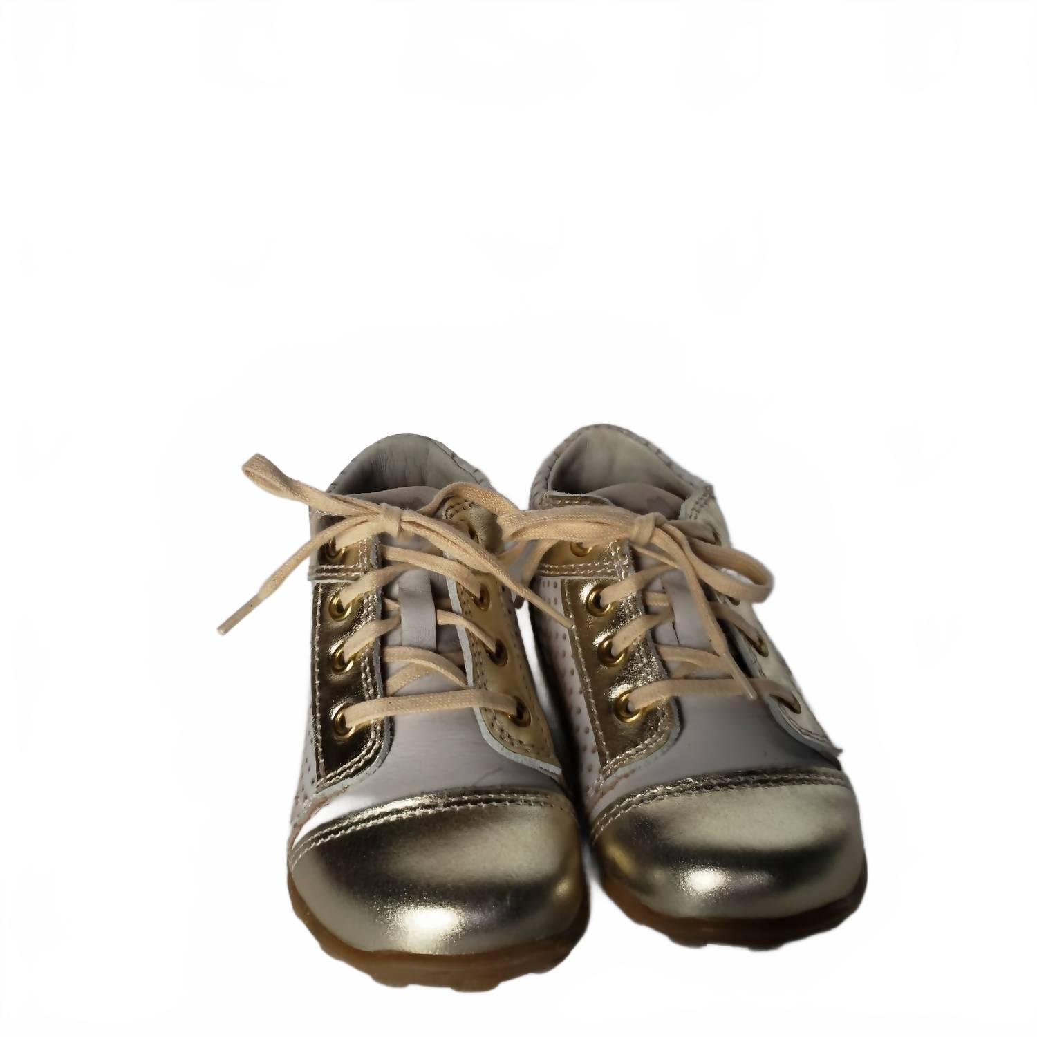 New Renbut Shoes Girl's Leather Lace-Up Oxford Shoe In Gold/Cream